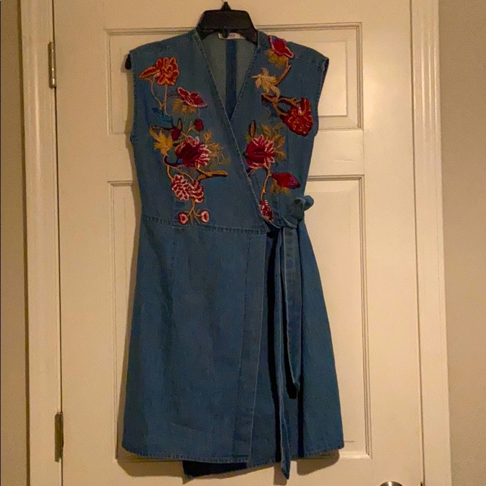Denim embroidered wrap top/dress